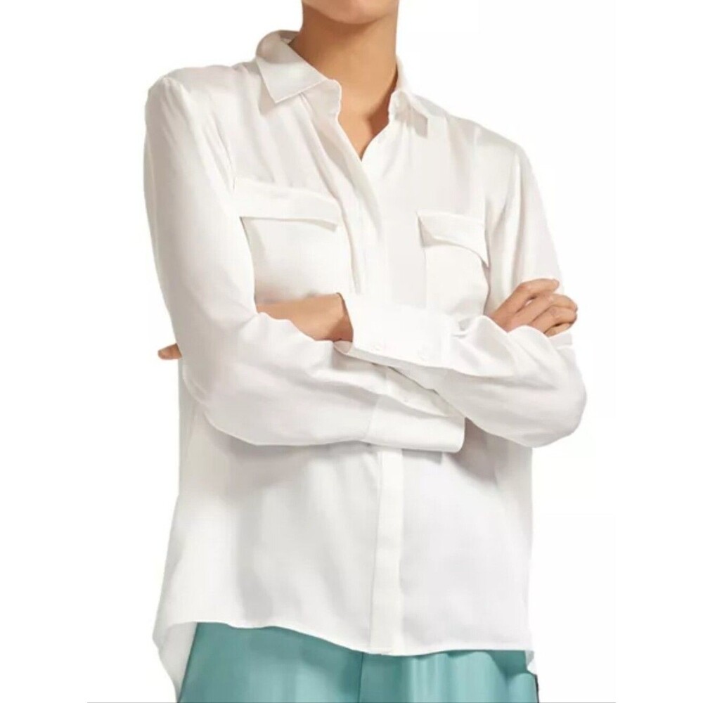 Maje Ceci Button-Down 100% Silk Shirt Quiet Luxury Small Off White Beige Preppy